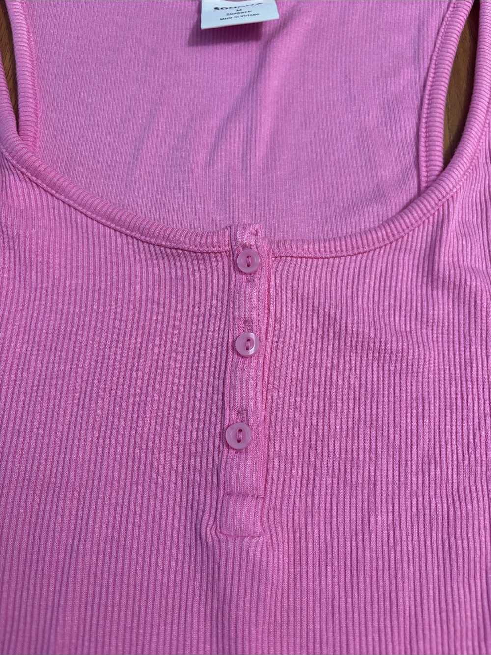 Pink Ribbed Henley Sleep Tank - Picture 4 of 5